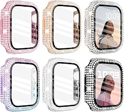 WINGLE 6 Pack Case for Apple Watch Series 11 10 46mm Case with Screen Protector, Over 400 Bling Crystal Diamond Apple Watch Face Cover Bumper Tempered Glass Screen Protector Women iWatch 11 10 46 mm - Image 1