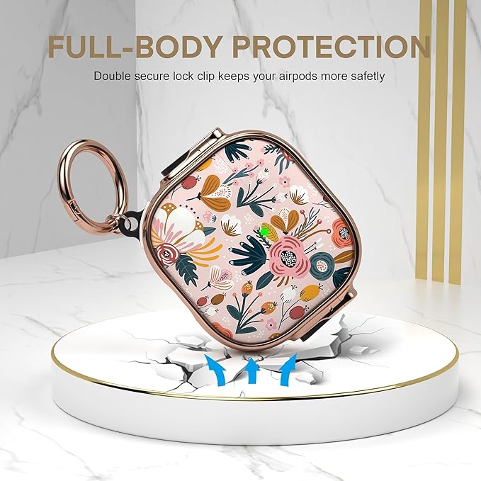 Maxjoy for AirPods 4 Case with Lock, Cute AirPods 4 Case Lock Protective Hard AirPod 4 Generation Cover for Women Girly with Keychain Clip for AirPod 4th Generation Cover 2024, Flower