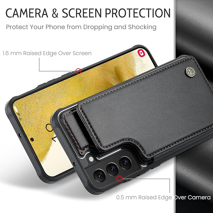 Bemal for Samsung Galaxy S22 Plus Wallet Case with Card Holder, RFID Blocking, Shockproof Leather Kickstand for Men and Women, Durable Protective Phone Cover for 6.6", Black