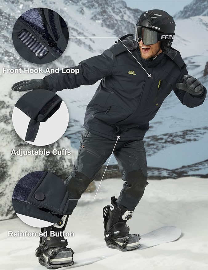 MAGCOMSEN Men's Winter Coats Water Resistant Ski Snow Jacket Warm Fleece Jacket Parka Raincoats With Hood Multi-Pockets