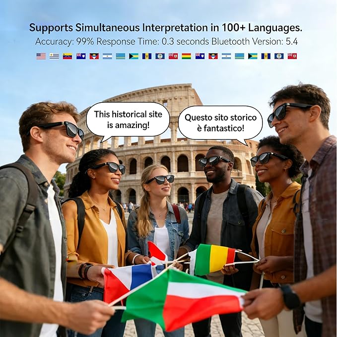 Blackview AI Smart Glasses with Camera, BT Call/Photo/4K HD Video Recording Glasses with Real-Time Translation, AI Voice Assistant, Object Recognition, Gradient Lenses