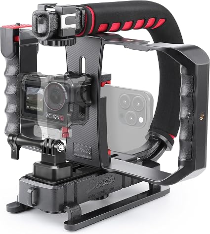 Zeadio Camera Smartphone Handheld Stabilizer, Triple Cold-Shoe Handle Grip Compatible with All Camera Action Camera DSLR Smartphone - Image 4