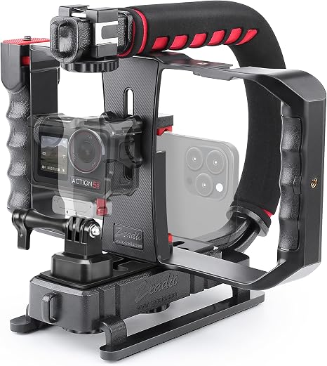 Zeadio Camera Smartphone Handheld Stabilizer, Triple Cold-Shoe Handle Grip Compatible with All Camera Action Camera DSLR Smartphone - Image 5
