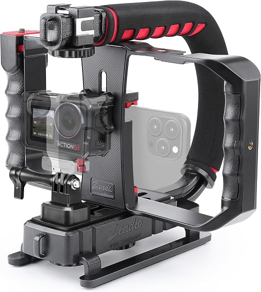 Zeadio Camera Smartphone Handheld Stabilizer, Triple Cold-Shoe Handle Grip Compatible with All Camera Action Camera DSLR Smartphone - Image 6