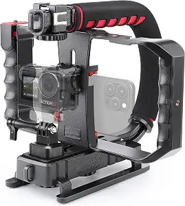 Zeadio Camera Smartphone Handheld Stabilizer, Triple Cold-Shoe Handle Grip Compatible with All Camera Action Camera DSLR Smartphone - Image 1