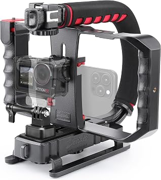 Zeadio Camera Smartphone Handheld Stabilizer, Triple Cold-Shoe Handle Grip Compatible with All Camera Action Camera DSLR Smartphone - Image 2