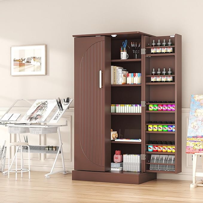 47” Kitchen Pantry Cabinets, Freestanding Kitchen Pantry Storage Cabinet with Doors and Adjustable Shelves, Buffet Cupboards Storage Cabinet for Home Office Use (Brown)