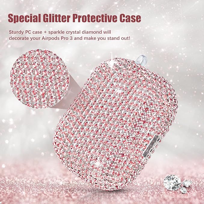 Case for Apple Airpods Pro 3 Case Cover 2025, VISOOM Bling Jewerly Airpods iPods Pro3 Cases Cute Glitter Diamond Airpod iPod Pro3 Cases Rhinestone AirPods iPods Pro 3rd Gen Cas with Keychain for Women