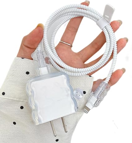 Cute Charger Cord Protector for iPhone Charger,Classic Clear Design Charger Cable Protector for Women Girl,Not Yellowing Soft Wave Shape Charger Cover,Charger Saver Lightning,Cable Charger Protector