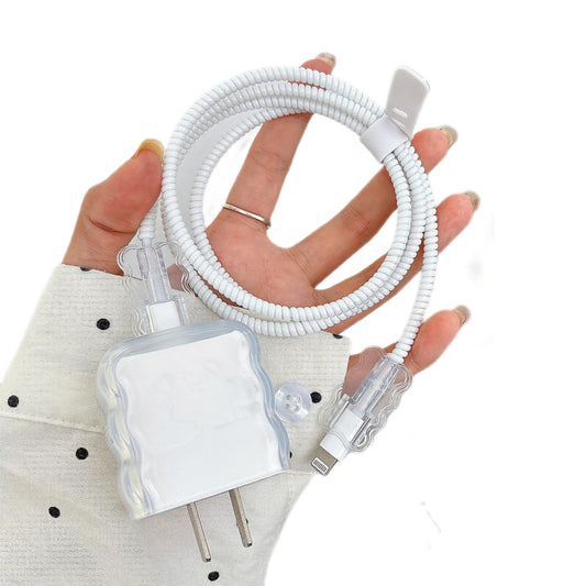 Cute Charger Cord Protector for iPhone Charger,Classic Clear Design Charger Cable Protector for Women Girl,Not Yellowing Soft Wave Shape Charger Cover,Charger Saver Lightning,Cable Charger Protector