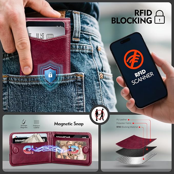 Compatible with Magsafe Case with Card Holder for Men Women Magnetic Ultra-Thin Wallet Bracket Adjustable Bracket for iPhone 17/16/15/14/13/12 Pro/Pro Max/PlusSeries,Wine Red