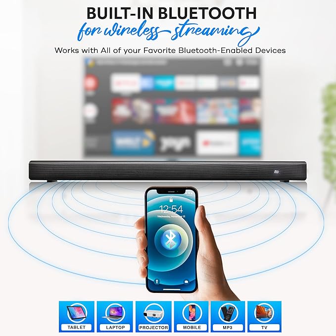 Pyle TV Speaker - Quality Audio Soundbar with Bluetooth, Support 4K & HDMI TVs, Wall Mountable, 32" w/Remote Control, Coaxial & RCA Cables, Class D Stereo Power Digital Amplifier - PSBV30BT
