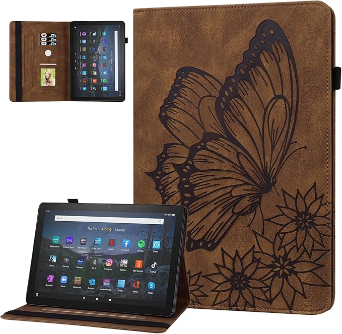Dteck for Fire Max 11 (13th Generation) Tablet Case 11" 2023, PU Leather Protective Fold Stand With Adjustable Viewing Angles, 4 Card Slots, Cute Butterfly Lightweight Slim Folio Book, Brown