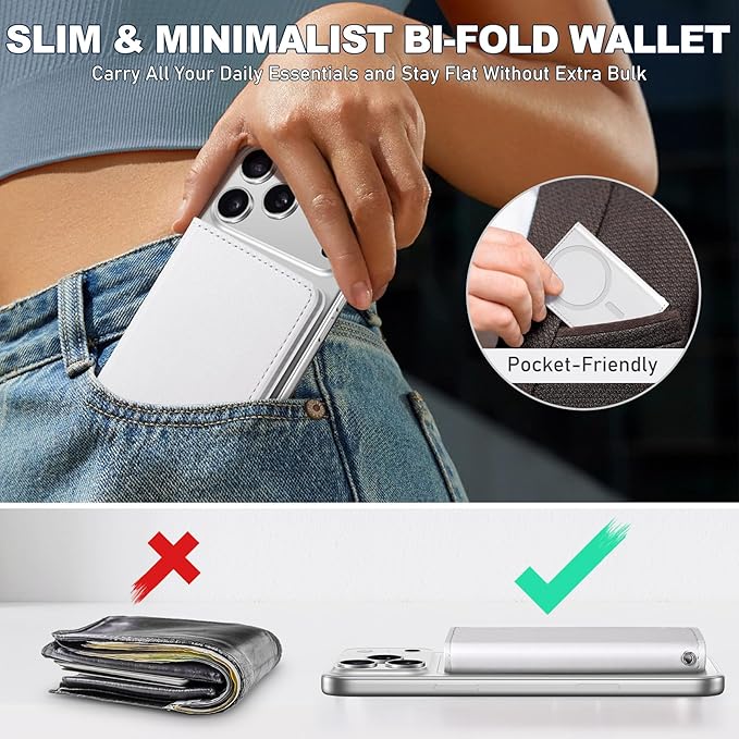 TUCCH for Magsafe Wallet with 6 Card Holders, RFID Blocking [Clear ID Window] PU Leather Men Women Folio Magnetic Phone Wallet for iPhone 17/16/15/14/13/12/Plus/Air/Pro/Pro Max Series, White