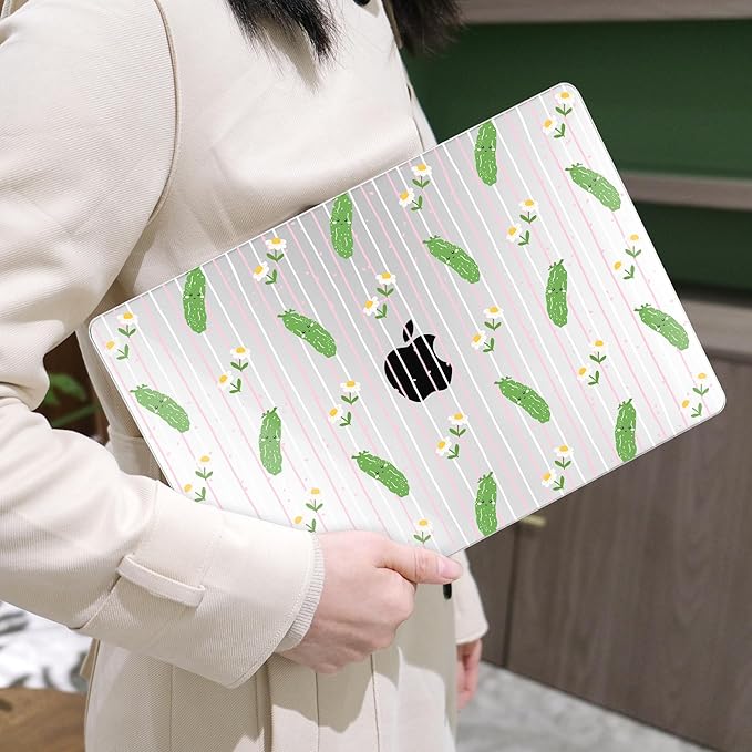 MEEgoodo for MacBook Air 13.3 inch Case 2021 2020 2019 2018 A2337 M1 A2179 A1932, Laptop Shell for MacBook Air M1 with Keyboard Webcam Cover&Trackpad Film&Type C Adapter,Cute Cucumbers & Smiling Faces