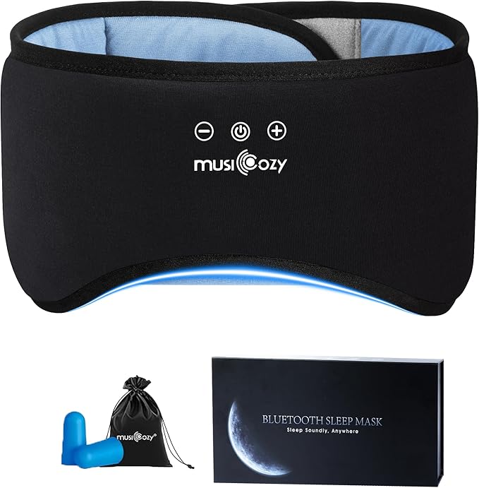 MUSICOZY Sleep Headphones Eye Mask Bluetooth 5.4, Bamboo Cotton Full Coverage Headphones Headband for Side Sleepers, Wireless Earphones with Speaker Sleep Music Earbuds for Men Women (Classic Black)