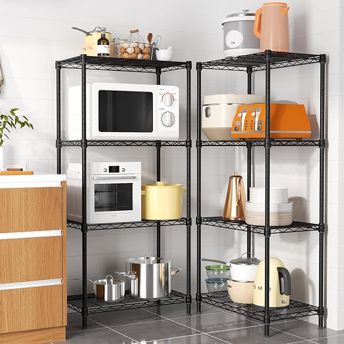 4 Tier Adjustable Storage Shelves,Heavy Duty Metal Utility Shelf 600LBS Capacity,Wire Shelving Unit Organizer Rack for Home Kitchen Office BathroomM Pantry Room 12" D x 22" W x 44" H Black