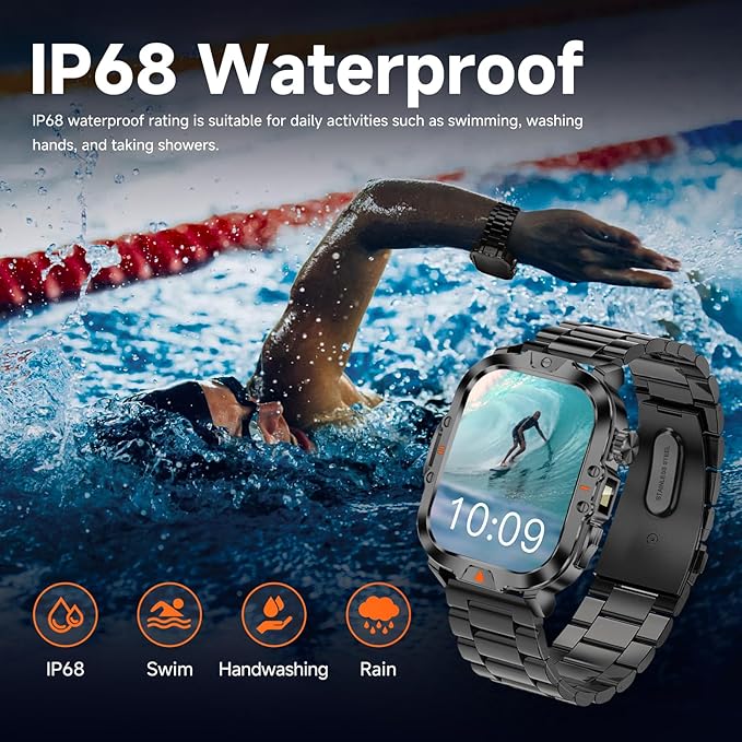 Smart Watch for Men Military Answer/Make Call 2.01″ Display 170+ Sports Modes Fitness Smart Watch IP68 Waterproof 30 Days Standby Smartwatch for Android iOS Silver (2 Straps)