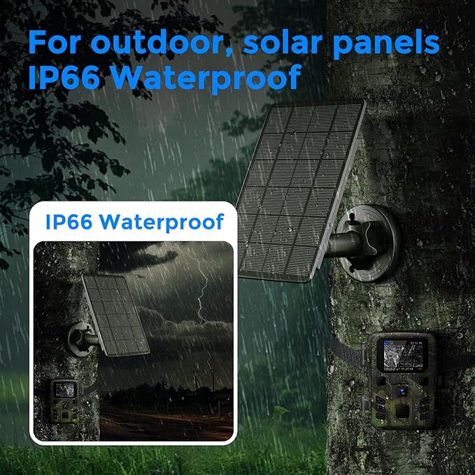 Solar Panel for Trail Cameras, 5000mAh Solar Battery Charger Kit with 12V 1A & 6V 1.5A Dual Output, Built-in Lithium Battery | IP65 Waterproof, Compatible with Bushnell, Stealth Cam, Wildgame