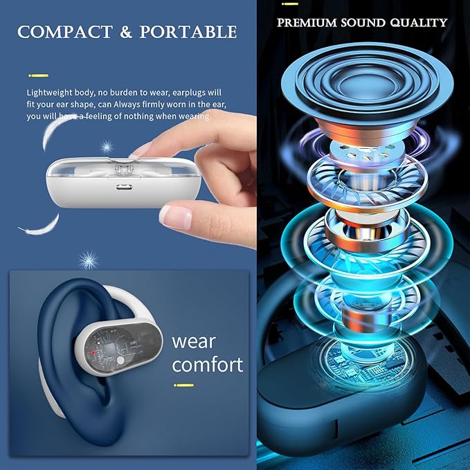 Purple Open Ear Bone Conduction Earbuds with Earhooks, Wireless Bluetooth, Sports Open Ear Headphones for Work, Running, Exercising, Gaming, Music, Travel