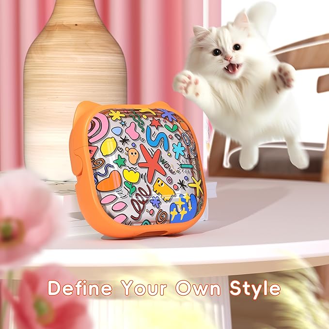 for AirPods 4 Case with Cleaning Kit, Cute Cat Ear Print Design & Cute Buckle, Inverted Phone Holder Design, Top Safe Lock Buckle Design, for Girls AirPods 4 case 2024, Orange Seaworld