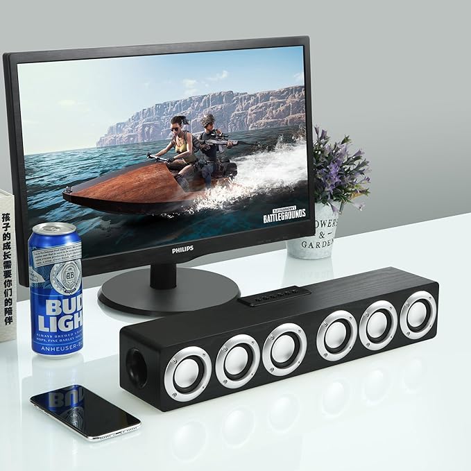 Home Theater System Speakers Bass Smart 5.1 Bluetooth Wood Wireless 12W Power Music Player Stereo Soundbar Boombox for TV Desktop Laptop Smartphone Tablet - Black
