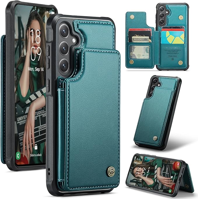 Bemal for Samsung Galaxy S25 Plus Wallet Case with Card Holder, RFID Blocking, Shockproof Leather Kickstand for Men and Women, Durable Protective Phone Cover for 6.7", Bluish Green