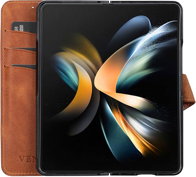 Venito Trieste for Galaxy Z Fold 5 Case Handmade, Ultimate Protection with Full Grain Leather, Premium Phone Wallet Case for Galaxy Z Fold 5, Antique Brown