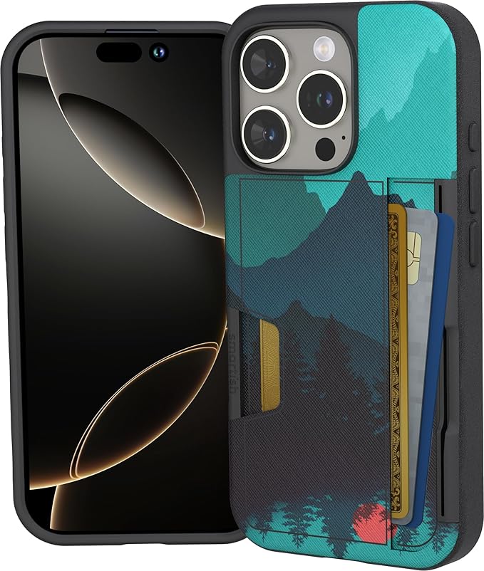 Smartish® iPhone 16 Pro Wallet Case - Wallet Slayer Vol. 2 [Slim + Protective] Credit Card Holder w/Kickstand - Drop Tested Hidden Card Slot Cover Compatible w/Apple iPhone 16 Pro - Moving Mountains