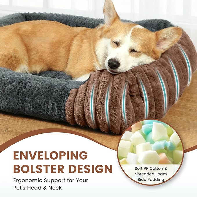 Dog Beds for Small Dogs 28x20 Inch, Comfort-Sided Orthopedic Dog Bed Couch with Breathable Shredded Memory Foam, Faux Rabbit Fur Pet Bed, Non-Detachable, Non-Slip, Machine Washable