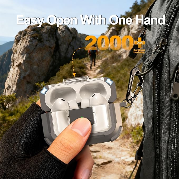 RFUNGUANGO for AirPods Pro 3 Case, Compatible with AirPods Pro 3 Generation Case (2025), Compatible with MagSafe, Magnetic Automatic Lock with Cleaner Kit and Keychain, Front LED Visible, Gray