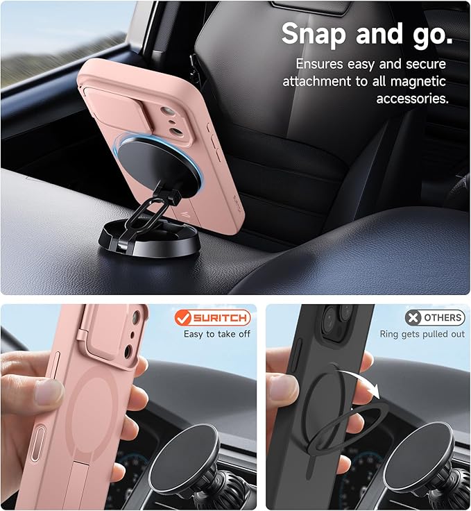 SURITCH for iPhone 17 Pro Max Case with Camera Control Cover, Camera Cover and Adjustable Kickstand, Compatible with MagSafe, Shockproof Bumper Protective Cases 6.9 Inch, Pink