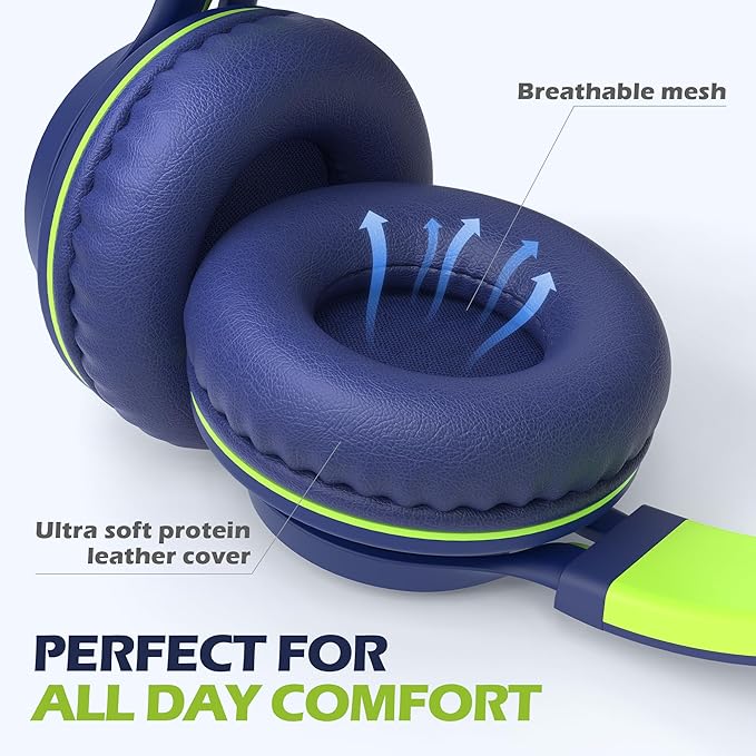 AILIHEN C8 Headphones Wired, On-Ear Headphones with Microphone and Volume Control, Corded 3.5mm Headset for Boys Girl School Smartphones Chromebook Laptop Computer Tablets Airplane Travel (Blue Green)