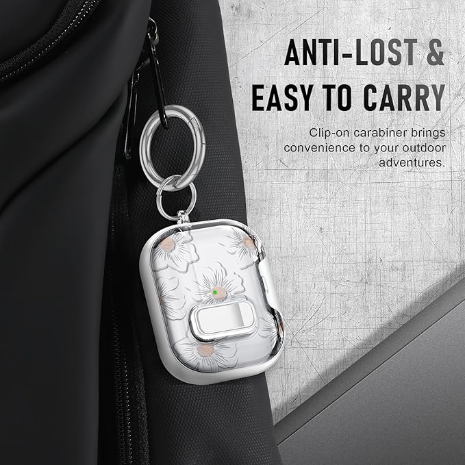 Compatible Airpods Pro 3 Case (2025) with Phone Stand & Cleaner Kit,Cute Flower Print Soft Silicone Lock Clip Apple AirPods Pro 3rd Generation Case, Airpod Pro 3 Cover with Keychain for Women/Girls