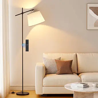 SIBRILLE Floor Lamp with Linen Shade, Dimmable Tall Standing Lamp with Remote Control & 3 Color Temperatures Bulb, Modern Swing Arm Floor Lamps for Living Room Bedroom Office Corner