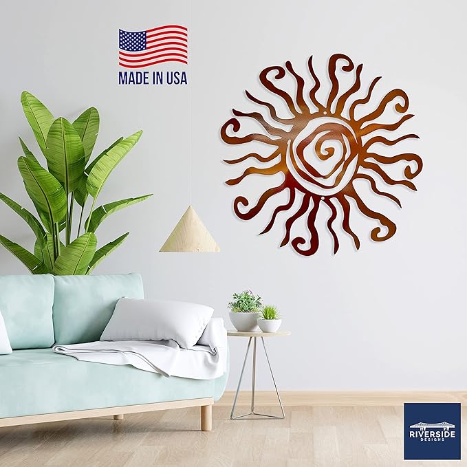 Riverside Designs Wacky Sun Metal Wall Art Indoor/Outdoor Decor - 18" Copper Rust Proof Wall Sculpture - Made in USA - Ideal for Bedroom, Garden, Home, Patio and Farmhouse