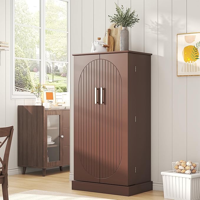 47” Kitchen Pantry Cabinets, Freestanding Kitchen Pantry Storage Cabinet with Doors and Adjustable Shelves, Buffet Cupboards Storage Cabinet for Home Office Use (Brown)