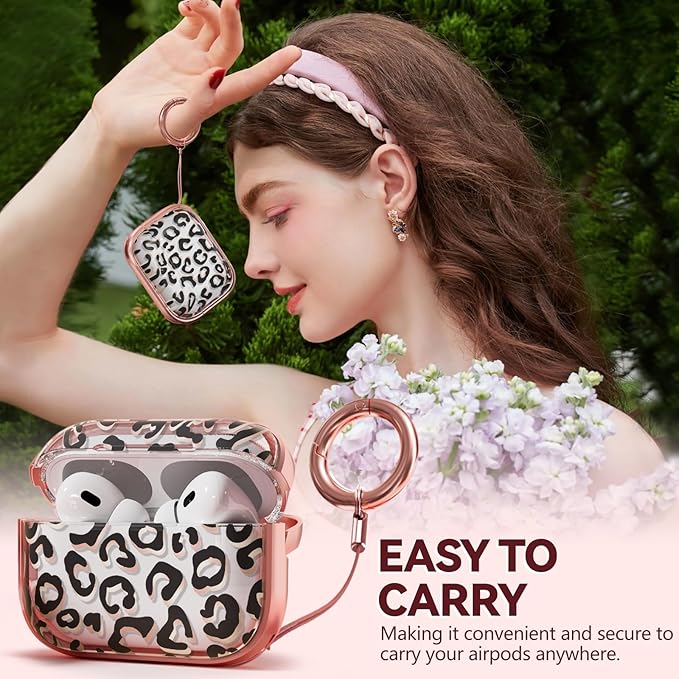 Inesore for AirPods Pro 2nd Generation Case Cover with Lock, Flowers Cute Clear Air Pods Pro 2 Case Hard iPod Pro Cases for Women Girls with Cleaner Kit (2023 USB-C /2022/2019) - Leopard Print | with Safety Lock, Flowers, for Women Girls, with Cleaner ...