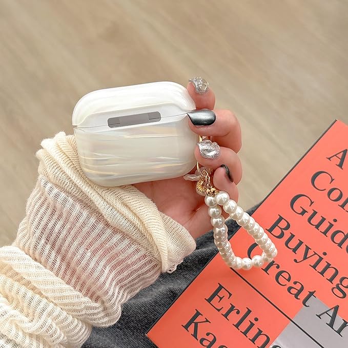 Cute Case for Airpods Pro 3 (2025), Bling Shell Pattern Soft TPU Protective Cover with Luxury Pearl Shell Keychain for Apple Airpods Pro 3 Charging Case, Colorful White