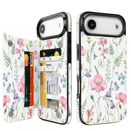 uCOLOR for iPhone 17 Air Wallet Case with Card Holder PU Leather RFID Blocking Design iPhone Air flip case for Women Men Magnetic Clasp Kickstand Design 6.5 inch (Pink Flowers)