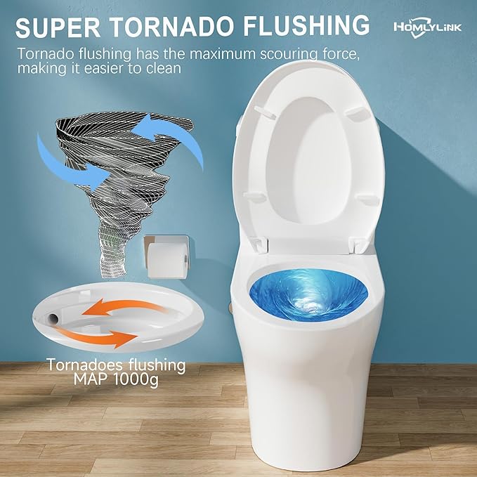 17 Inch Elongated Modern Tall Toilet for Bathroom, Tornado Flush One Piece ADA High Toilet, Dual Botton 1.0/1.28 GPF, Chair Height, Comfort Bowl Heigh 16.5", Seat Height 17.5", White