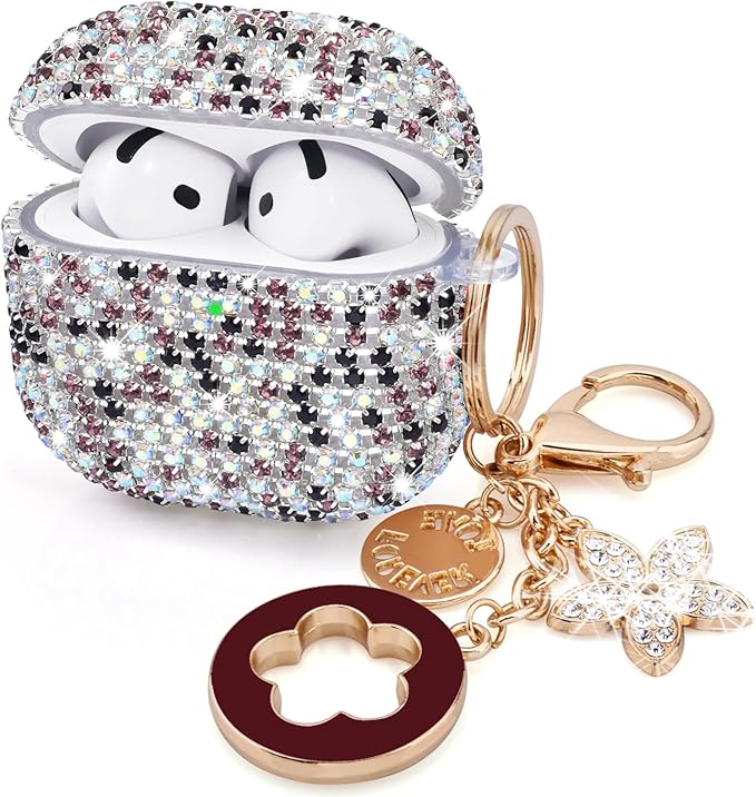VISOOM Bling Jewelry Case for Airpods 4 Cases 2024 Cover Women, Sparkly Diamond Air Pods 4 Gen Case Glitter Rhinestone Airpod Cases 4th Generation iPods 4 Cas with Keychain for iPod Earbud Airpod 4th