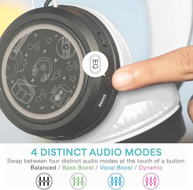MEE audio KidJamz Share Bluetooth Headphones for Kids with LED Lights, 85dB Volume Limiter, Microphone, 40h Battery; Childrens Headset for School/iPhone/iPad/Tablet (Model: KJ55BT-S, 2-Pack)