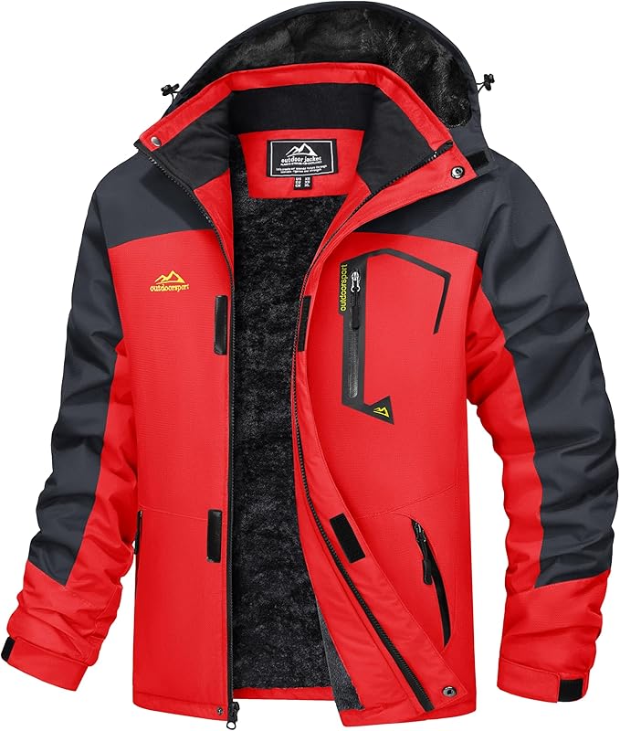 MAGCOMSEN Men's Winter Coats Water Resistant Ski Snow Jacket Warm Fleece Jacket Parka Raincoats With Hood Multi-Pockets