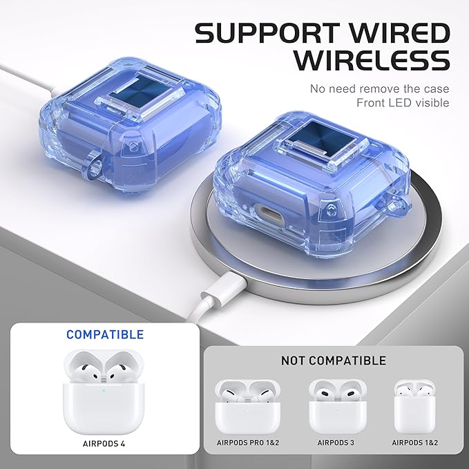 Valkit Compatible AirPods 4th Generation Case Cover, Soft TPU Airpods 4 Case with Cleaner Kit, Shockproof Protective Cases with Keychain for Apple AirPods 4 Gen Cases for Women Men(Lock Blue)