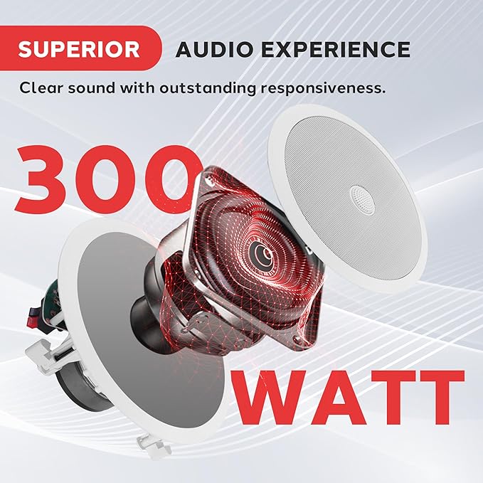 Pyle 8” Ceiling Mount Speakers (Pair)- 2-Way Stereo Speaker System with Easy Install Flush Design - Directable 1” Titanium Dome Tweeter - 55Hz Freq Response for Deep Bass - 300W Peak Power,(White)