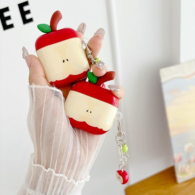 JANDM 3D Fruit Case with Keychain for AirPods 4,Cute Apples-Shaped Design Aesthetic Shockproof Cover with Strap Protective Cover for Women Girls