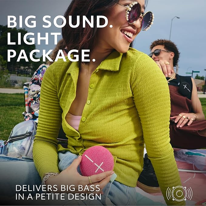 Ultimate Ears MINIROLL Ultra-Portable Waterproof Bluetooth Speaker, Big Bass, IP67 Dustproof, 131 ft (40 m) Range - Calming Pink
