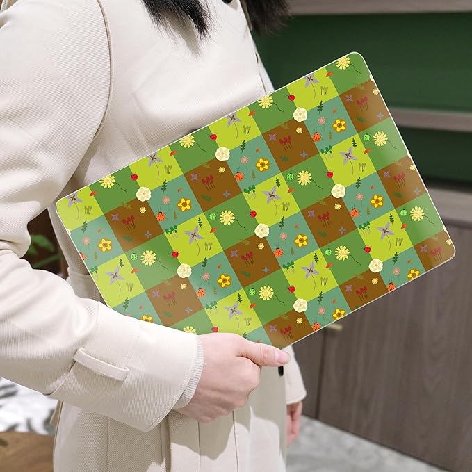 MEEgoodo for MacBook Air 13.3 inch Case 2021 2020 2019 2018 A2337 M1 A2179 A1932, Laptop Shell for MacBook Air M1 with Keyboard Webcam Cover&Trackpad Film&Type C Adapter,Green Checkered&Nature Pattern