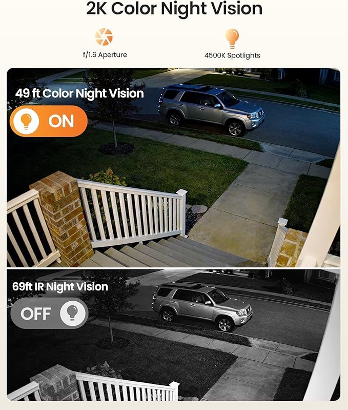 Anlapus 3MP 2K WiFi Security Camera Outdoor Indoor, 2 x WiFi6 & 2.4GHz Plug-in Cameras for Home Security, Color Night Vision, Human Vehicle Detection, Light Siren Alarm, 24/7 Recording, Easy Install